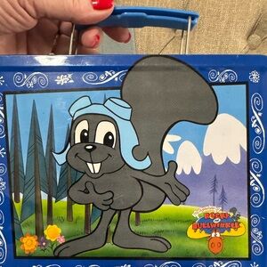 Vintage Rocky and Bullwinkle lunchbox 6” x 7” with handle. Collectible.